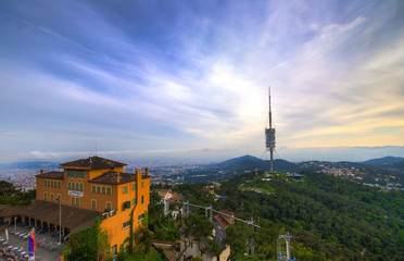 Obraz premium TV tower in Barcelona. View from Tibidabo mountain in Spain