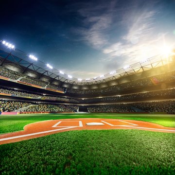 Fototapeta Professional baseball grand arena in sunlight