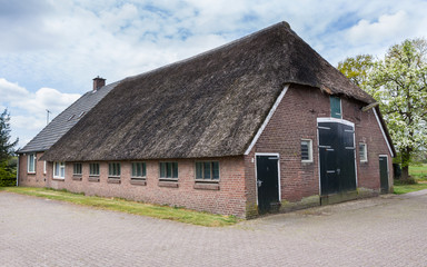Fototapeta na wymiar Old farmhouse with reed roof in the Netherlands
