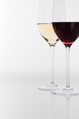 Wineglass with red and white wine
