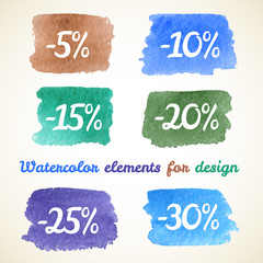 Collection of sale icons in watercolor style for your design