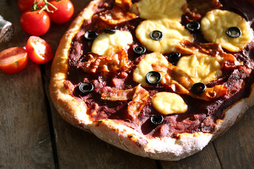 Tasty pizza on table close up