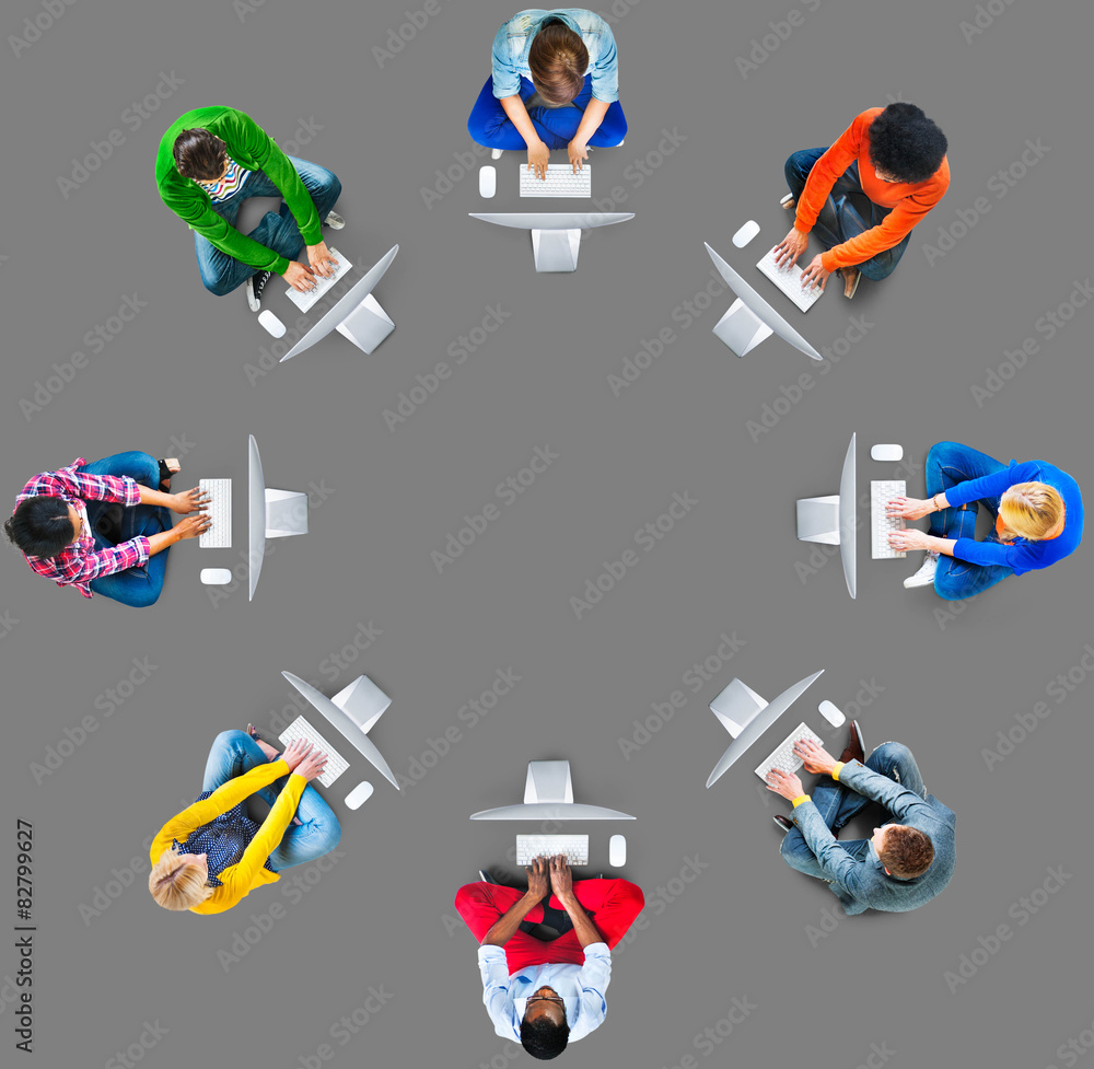 Poster diversity teamwork communication digital networking concept