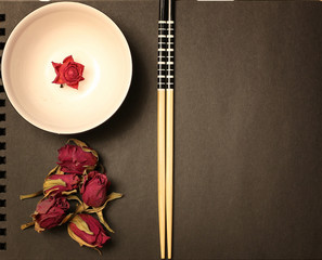 background Japanese food bowl sticks and roses