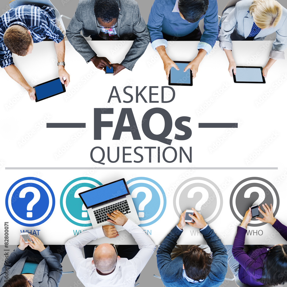 Aufkleber frequently asked questions faq problems concept