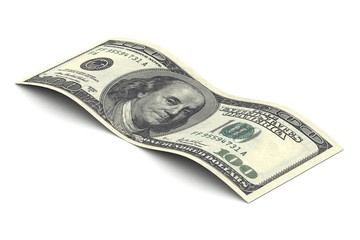 Close up hundred dollar banknote on white background