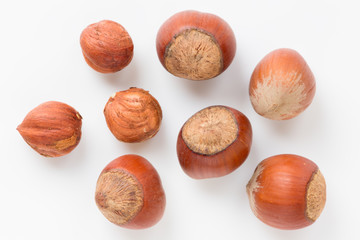 Hazelnuts close up isolated on a white