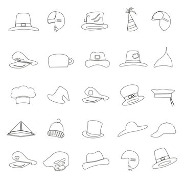 various black hats outline icons vector set eps10