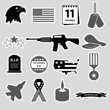 american veterans day celebration stickers set eps10