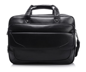 Black leather laptop bag on a white background