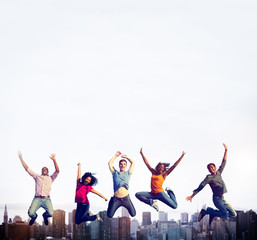 Teenage Success Team Jumping Cheerful Concept