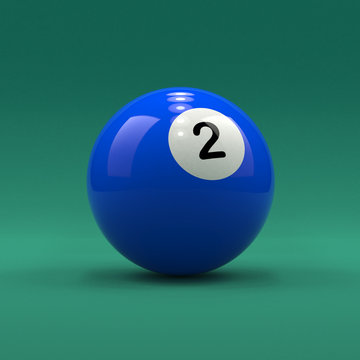 Billiard ball number 2 solid blue color on green table