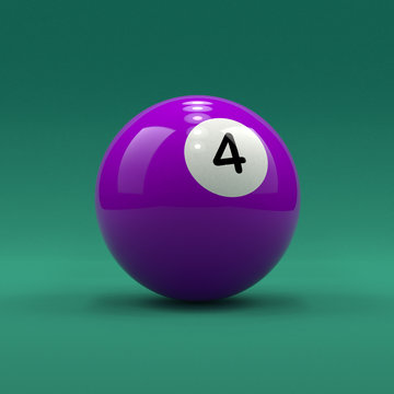 Billiard ball number 4 solid violet color on green table