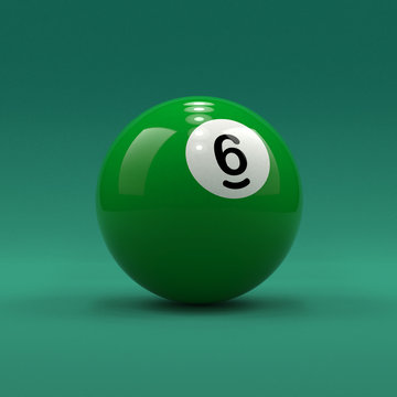 Billiard ball number 6 solid green color on green table