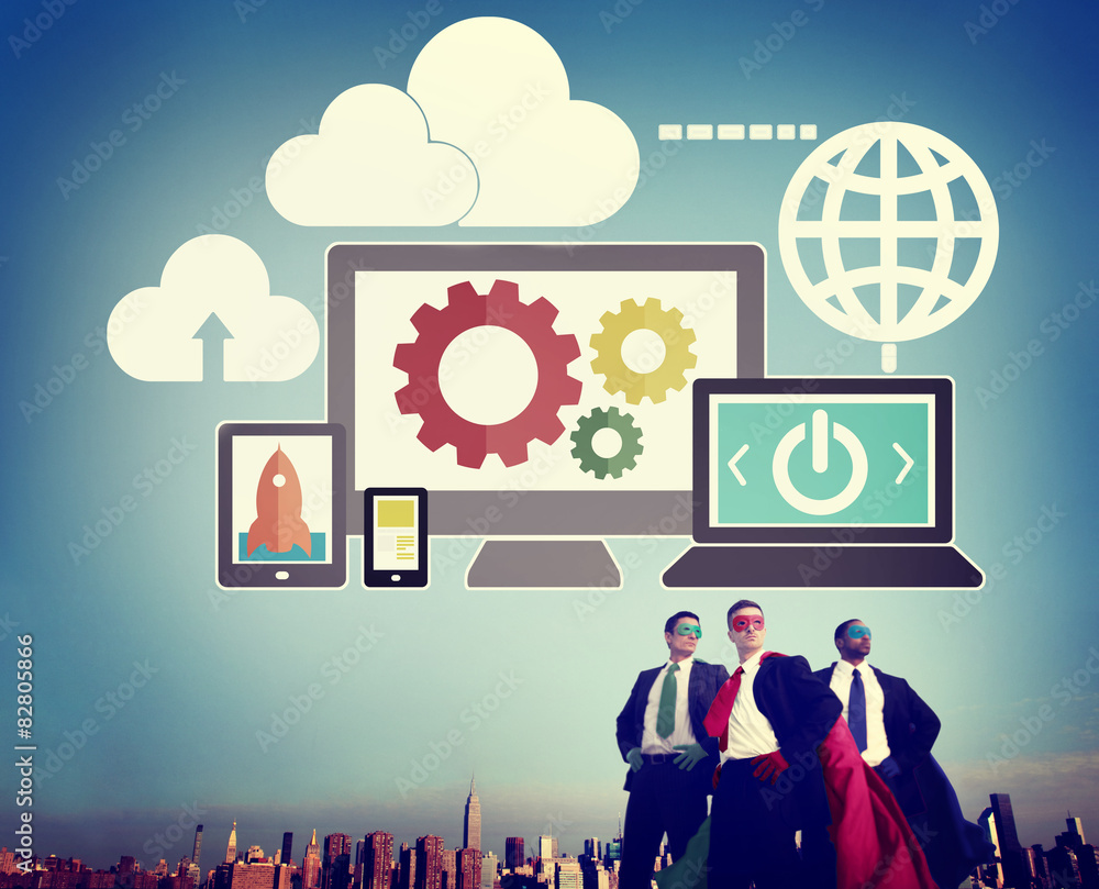 Poster cloud computing network online internet storage concept