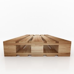 Wooden shipping pallet front view isolated on white background