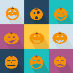 Icons Set of Halloween with pumpkins funny