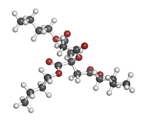 Acetyl tributyl citrate (ATBC) plasticizer molecule.