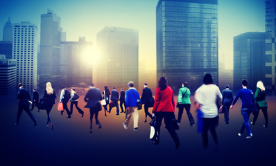 Obraz premium Commuter Business District Walking Crowd Cityscape Concept