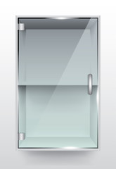 Empty glass cabinet with on wall, vector