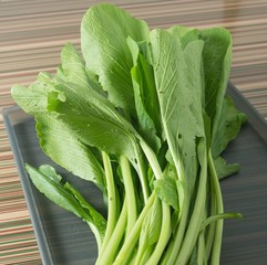 Fresh Organic Chinese Cabbage on Grey Tray