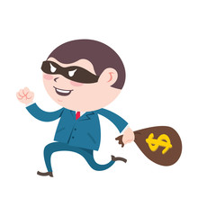 man wearing suit stealing a sack of money