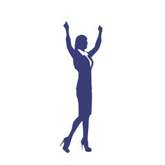 Business Woman Silhouette Excited Hold Hands Up