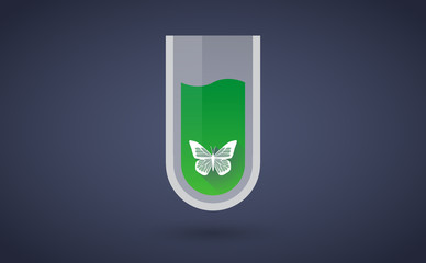 Green chemical test tube icon with a butterfly