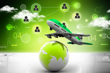 3d Air line over globe