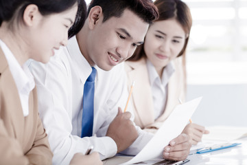 Fototapeta premium Business people discussing the charts and graphs showing the res