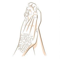 Concept of dry and cracked skin woman hands