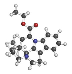 Vinpocetine molecule. Semisynthetic vinca alkaloid derivative.