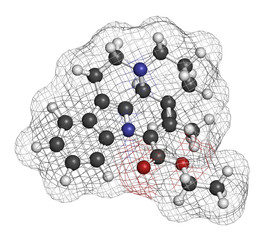 Vinpocetine molecule. Semisynthetic vinca alkaloid derivative.