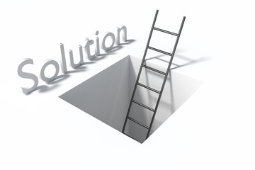 ladder in square hole over white surface solution illustration