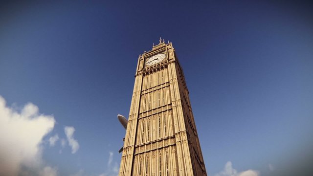 Aircraft flying over the Big Ben in London