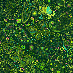 Vintage seamless floral motif background with butterflies.