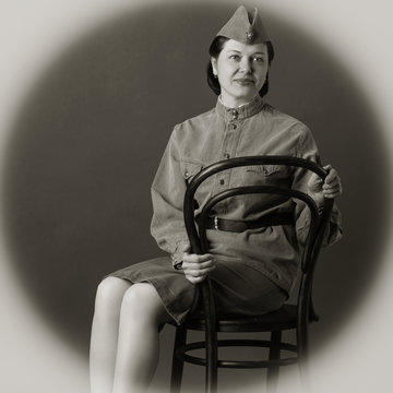 Portrait of woman in Russian military uniform