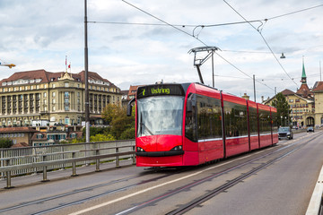 Fototapeta na wymiar Modern tram in Bern