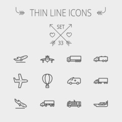 Transportation thin line icon set