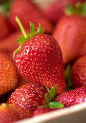 fresh strawberry in wooden box. Close up view