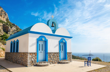Typical Greek blue dome church, Kalymnos, Dodecanese Islands, Gr