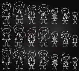 Set of Cute and Diverse Chalkboard Stick People in Vector Format