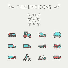 Transportation thin line icon set