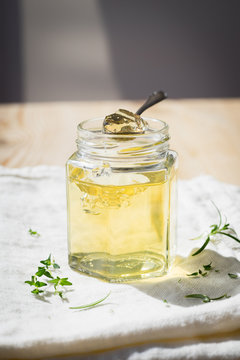 Wine Jelly Made of Sweet Sauternes Wine with Thyme and Rosemary