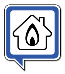 Logo maison et flamme gaz.