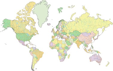 Highly detailed political World map. Vector illustration. - obrazy, fototapety, plakaty