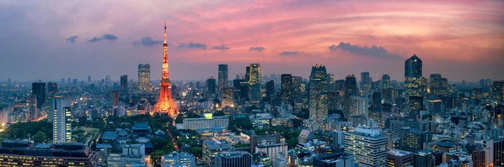 Poster Tokyo panorama bij nacht © eyetronic