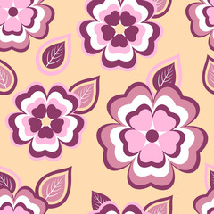 Trendy seamless pattern with sakura and leaves