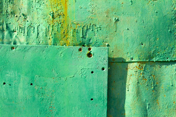 Old metal surface colored in green, background.