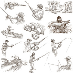 Fishing - Freehand sketches, originals on white - 82826676